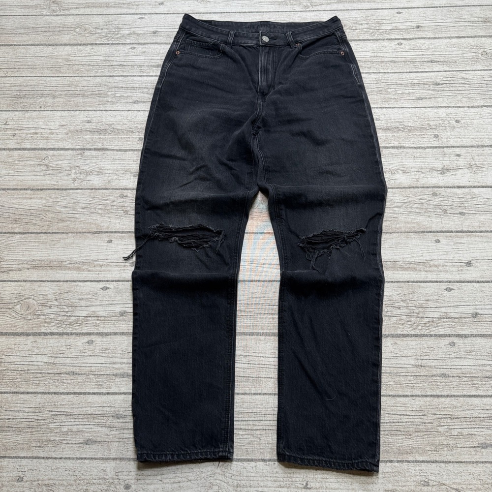 American Eagle Jeans Women's 6 Black Denim Strigid High Rise Straight Leg Grunge